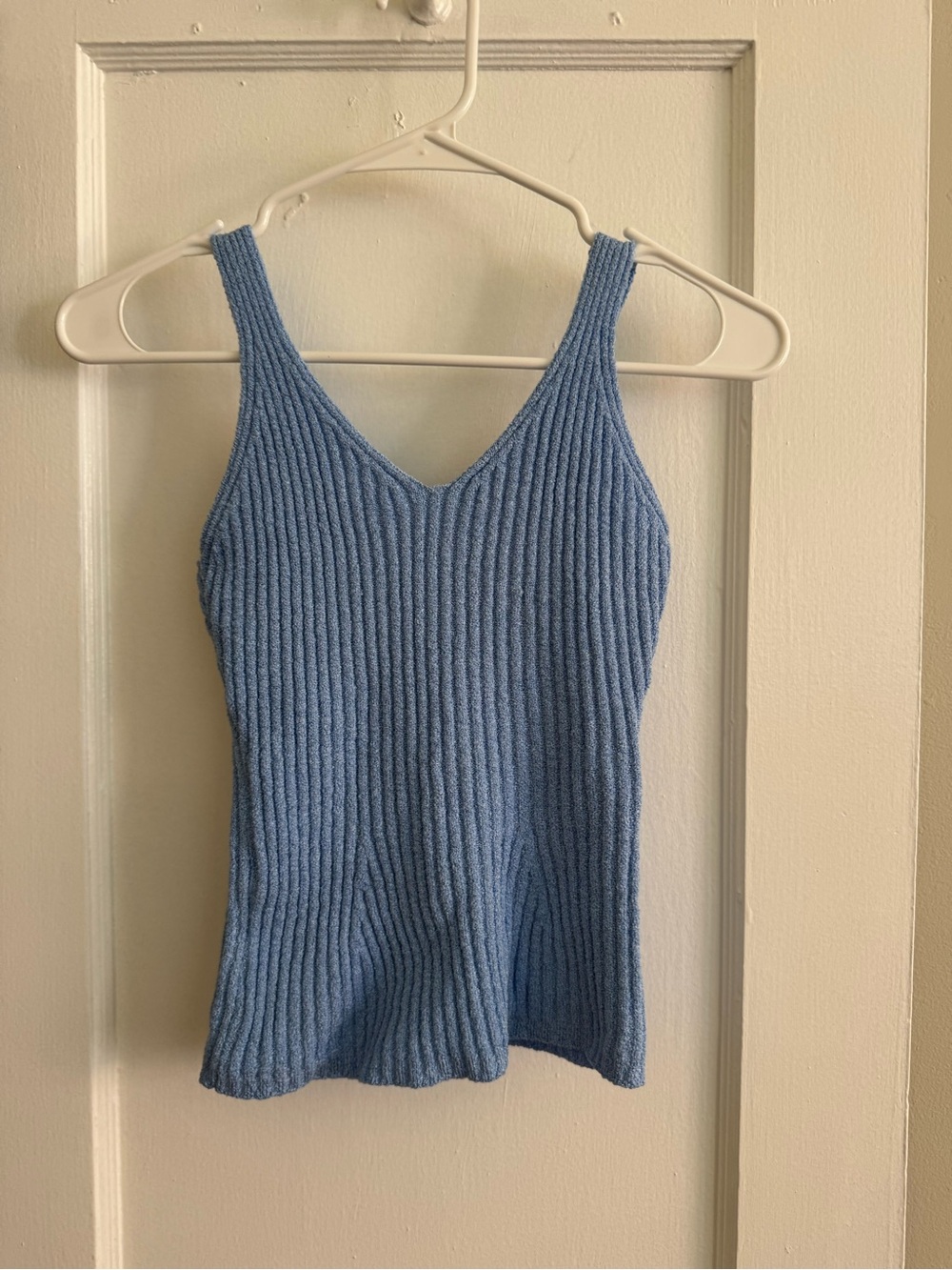 bebe Light Blue Ribbed V-Neck Tank